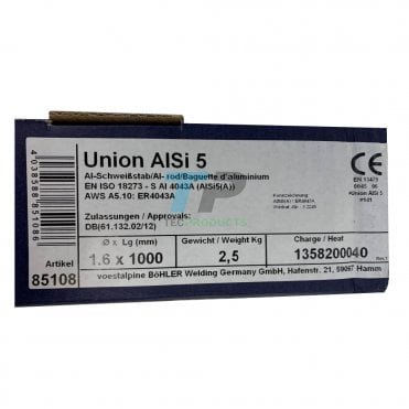 Bohler Union 4043 ALSi5 Aluminium TIG Filler Rod 2.5KG