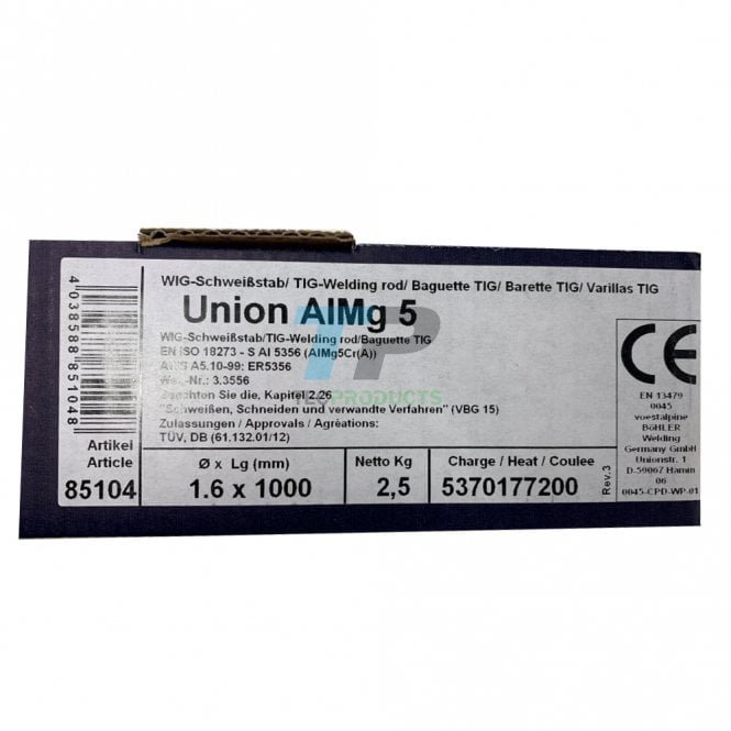 BÖHLER Bohler Union 5356 ALMG5 Aluminium Tig Filler Rod 2.5KG