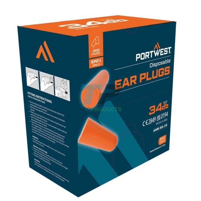 Portwest  EP21 Ear Plug Refill Pack Orange (500 Pairs)